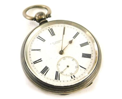 A late 19thC silver open face pocket watch, 4½cm dial and a 5cm part engine turned case with vacant cartouche, signed J W Ben