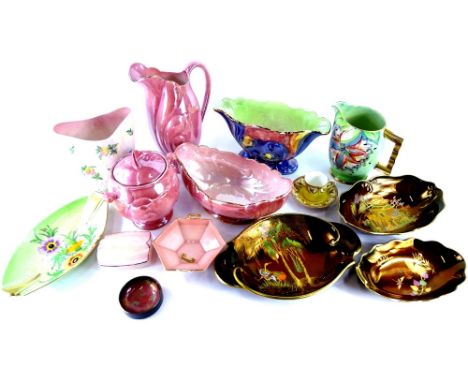 A collection of ceramics, to include Carltonware jug decorated with fushia, Rouge Royale dishes, a Mailing lustre vase, and a