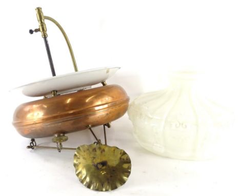 An unusual ceiling mounted Tilly gas lamp, with opaque shade, original label in gold.