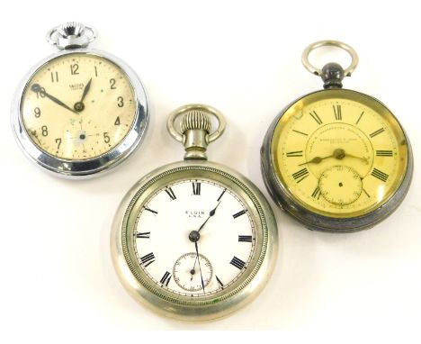 Three pocket watches, a Smiths silver plated pocket watch, an Elgin USA silver plated pocket watch and a Fattorini and Sons o