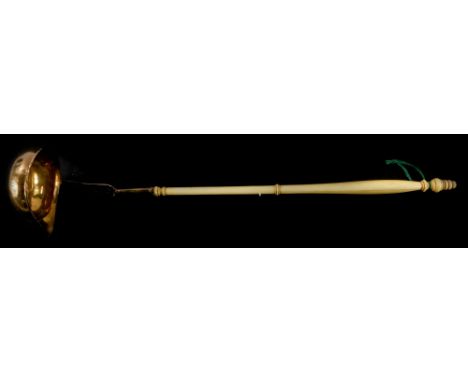 A late 18thC silver ladle, inset with a 1763 4 pence coin, engraved JM, Carnation Prize gain at St Noets July 22nd 1794, with