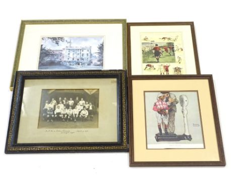 After Ralph Leavers. The International Rugby Football match, England v. Wales, coloured print, and a period photograph of the