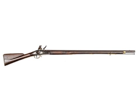A 10 bore India pattern Brown Bess flintlock musket, 55” overall, barrel 39” with Tower proofs, the rounded lock with swan ne
