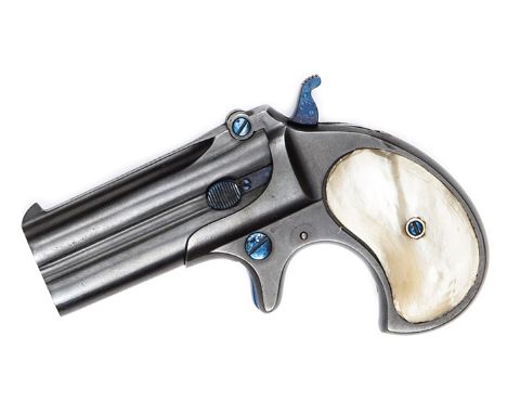 A double barrelled over and under .41” rimfire Remington derringer pistol,  number L90132, the barrel rib stamped “Remington 