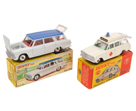 2 Dinky Toys. Vauxhall Victor Ambulance (278). In white with light green interior and with driver and stretcher/patient. Plus