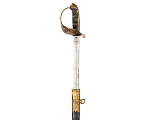 A Vic R Naval Warrant Officer’s sword,  slightly curved, fullered blade 30”, by Behenna Marlborough St Devonport (faint), etc