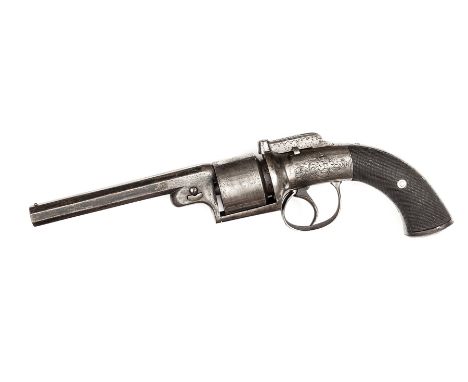 A 6 shot 54 bore self cocking bar hammer open wedge frame transitional percussion revolver, 12¼” overall, octagonal barrel 5¼
