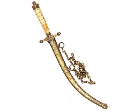 A Georgian naval dirk, slender, sharply curved, shallow diamond section blade 7½”, tapering square section crossguard with bu