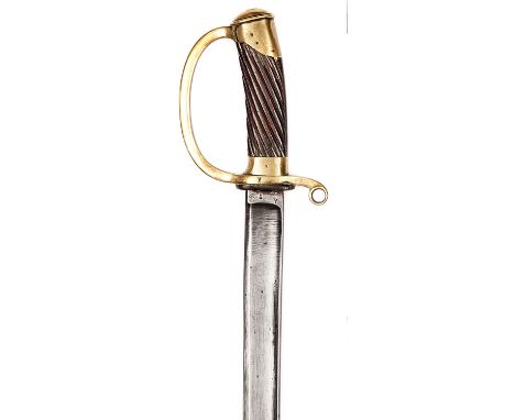 An Imperial Russian 1881 patt Dragoon trooper’s sword, dated 1917, curved, fullered blade 34”, numerous stamps at forte inclu