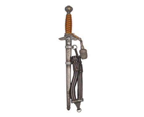 A Third Reich 2nd pattern Luftwaffe officer’s dagger,  by SMF Solingen, the blade with Waffenamt mark, the hilt with silver w