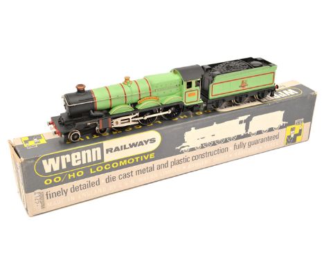 Wrenn OO gauge tender locomotive. A BR Castle class 4-6-0 Brecon Castle RN5023 (W2221) in experimental lined light green. Box