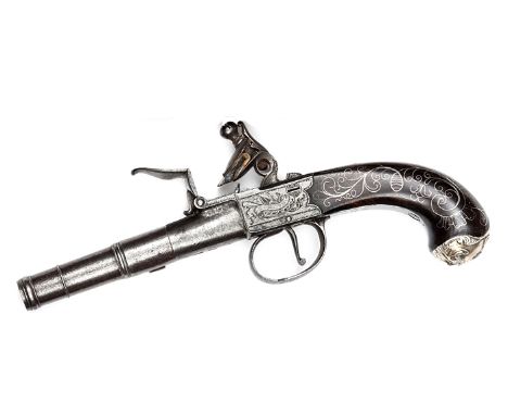 A 48 bore cannon barrelled flintlock boxlock pocket pistol, by I Richards, London c 1775, 8½” overall, turnoff barrel 3”, the