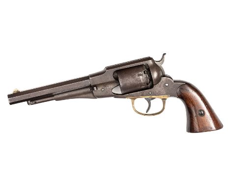 A 6 shot .38” Remington New Model Navy rim fire conversion double action revolver, the 6¾” barrel bearing address and patent 