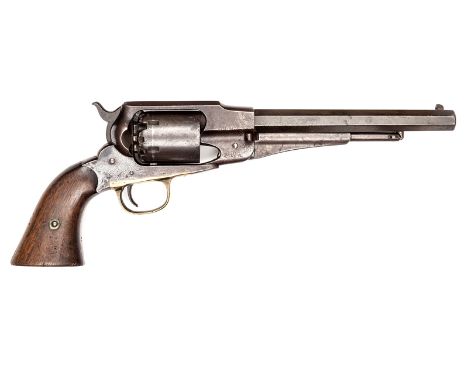 A 6 shot .44” Remington New Model Army percussion revolver,  number 62334, with walnut grips, the left grip with inspector’s 