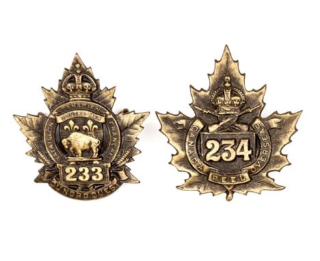 2 C.E.F. Infantry cap badges: 233rd Bn (Charlton 233A); and 234th Bn VGC. Plate 3