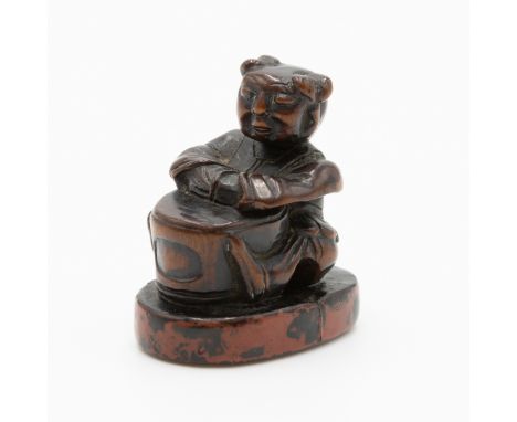 19th century wooden Karako netsuke with stampSize: 3.8 x 2.4 x 3.6 cmCondition: Minor rubbing consistent with age.Ref: Netsuk