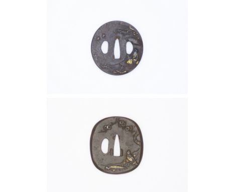 19th century Tsuba with the design of a man looking at the birds flying / 19th century Tsuba with the design of a old man and