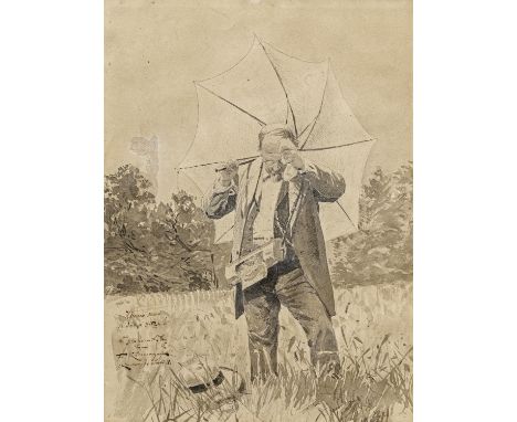 KALLMORGEN, FRIEDRICH1856 Altona - 1924 GrötzingenTitel: Sommertag in der Heide. Der Botaniker. Datierung: 1881. Technik: Lav