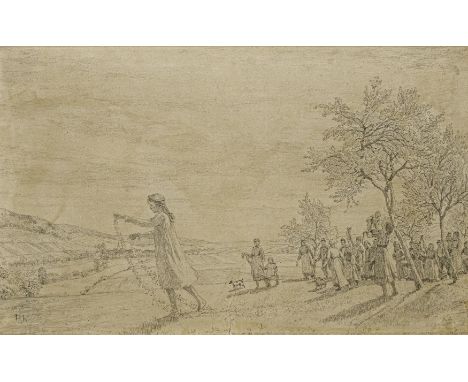 KALLMORGEN, FRIEDRICH1856 Altona - 1924 GrötzingenTitel: Frühling zieht ins Land. Technik: Bleistiftzeichnung auf Papier. Mon