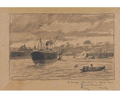 KALLMORGEN, FRIEDRICH1856 Altona - 1924 GrötzingenTitel: "Der Dampfer Rheinfels". Technik: Bleistift und Kreide auf Papier. M