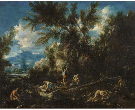 PERUZZINI, ANTONIO FRANCESCOum 1643 Ancona - 1724 MailandTitel: Landschaft mit Figurenstaffage. Das Gemälde entstand in Zusam