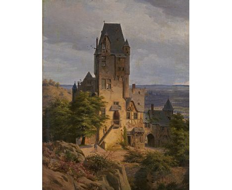REIFFENSTEIN, CARL THEODORFrankfurt 1820 - 1893Titel: Weite Landschaft mit idealer rheinischer Burg. Technik: Öl auf Leinwand