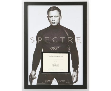 James Bond Spectre (2015) - A prop Hotel Pevsner table card in a framed display (17.5 x 13 inches). In the Film Q (Ben Whisha