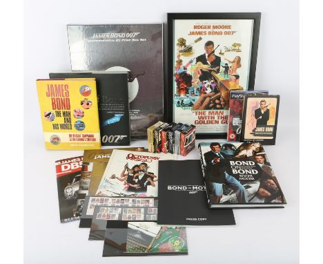 James Bond - Collection of memorabilia including Carta Mundi playing cards, Royal Mail stamps, books, mini poster, two framed