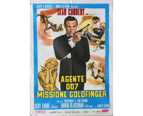 James Bond Goldfinger (R-1980's) Italian One Panel film poster, starring Sean Connery, folded, 39 x 55 inches. 