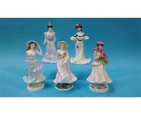 Three Royal Worcester figures and two Coalport figures