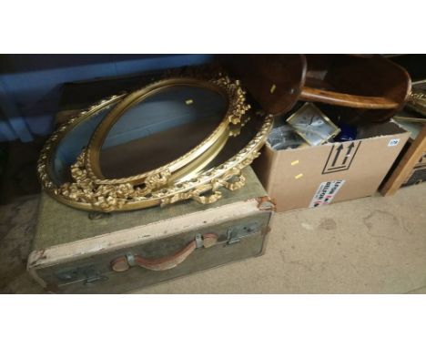 Shelf of assorted including gilt mirror etc.