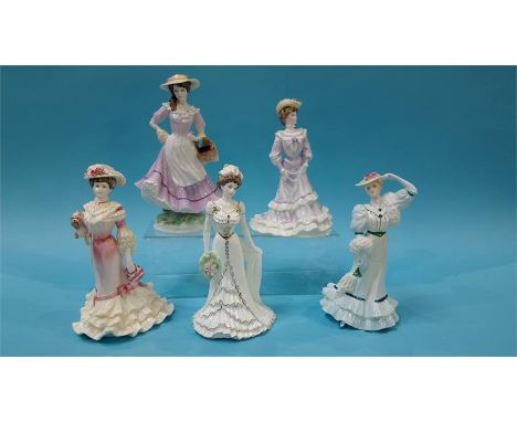 Four Coalport figures and a Royal Worcester figure