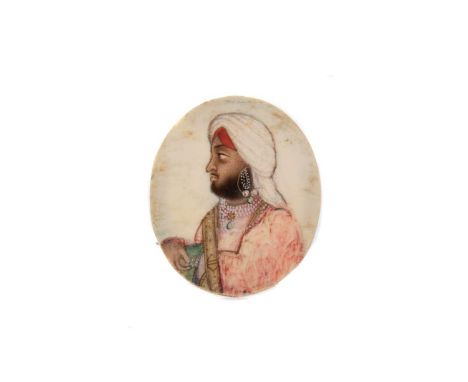 19TH CENTURY DELHI SCHOOL,PORTRAIT MINIATURE OF A MINISTER OF THE COURT OF RANJIT SINGH,watercolour on ivory, circa 1830,4.3c