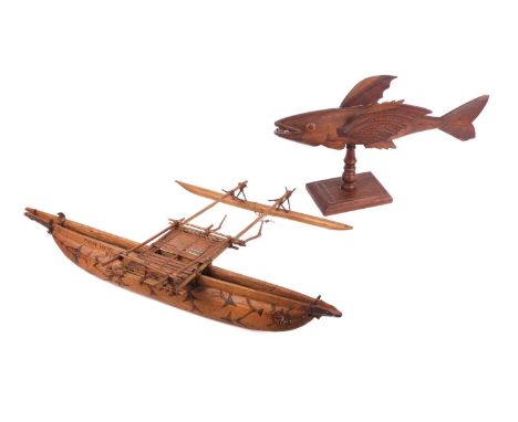 Frederick Martin Christian; a Pitcairn carved wooden flying fish souvenir, signed and dated, January 8th 1951, the wings of t