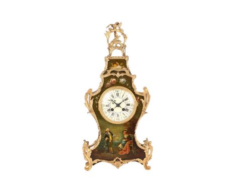 A Mougin of Paris, Louis XV style Vernis Martin cased balloon mantle clock c1900, The eight-day chiming the hours and half ho