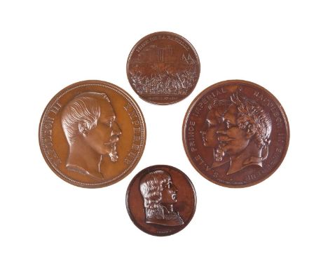 A collection of four French commemorative medals, comprising: 1855 Visit of Queen Victoria, portrait bust of Napoleon III by 