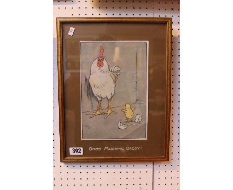 Framed Cecil Aldin Print 'Good Morning Daddy' Print of Cockerel and Chick, 19 x 27cm 