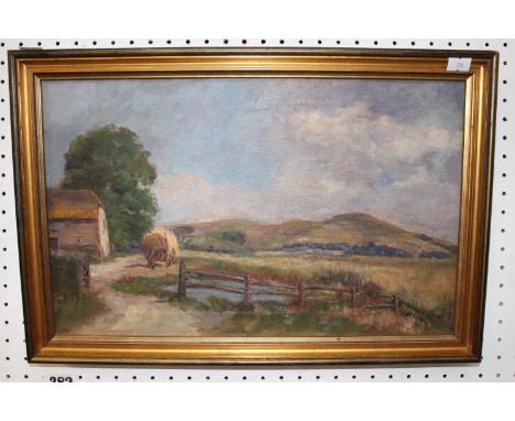 Jessie Birt Ulph Framed Oil on canvas of a Countryside Harvest scene 39 x 24cm and a Framed print of The Ulph Family 