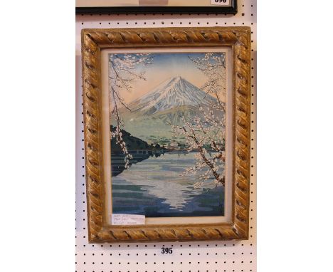 Koichi Okada 1907-?, Framed Print Mt. Fuji and Lake Kawaguchi 23 x 33 in Gesso Frame 