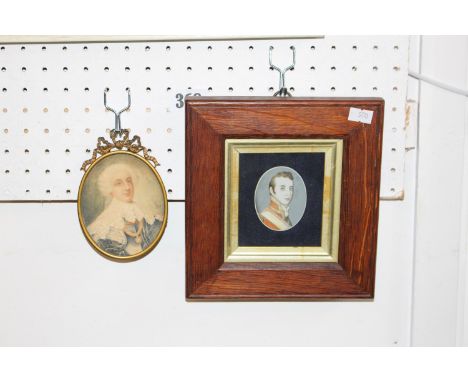 Framed Oval Portrait of a Georgian Gentleman and a Oak Framed Miniature of a Napoleonic Man 