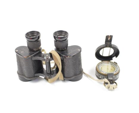 WW2 army binoculars and compass, both dated 1945 