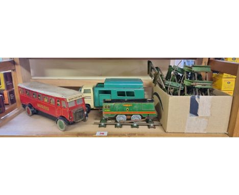 Chad Valley:&nbsp;a vintage tinplate Midland bus with Birmingham destination sign; together with a Marx 'Bulldog' series truc