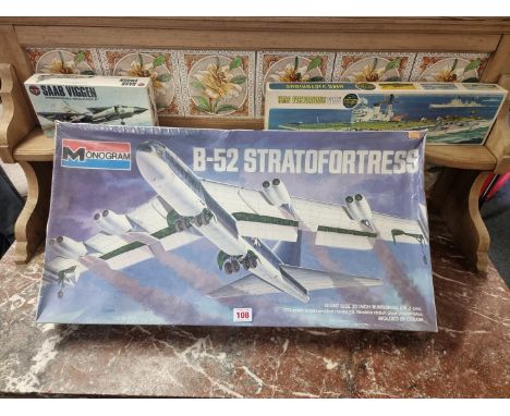 Monogram: a B-52 Stratofortress unassembled model kit, 1/72 scale in sealed box; together with two Airfix examples, comprisin