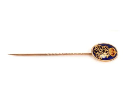 TM King Edward VII and Queen Alexandra – fine Royal Presentation gold 18ct and enamel stick pin with crowned ERVII and A ciph