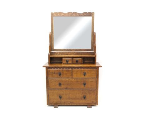 Thomas Whittaker of Littlebeck Gnome man oak dressing table adzed finish, with swing mirror and shelf sand drawer superstruct