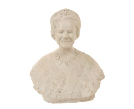Oscar Nemon (1906 – 1985) - plaster maquette bust of HM Queen Elizabeth The Queen Mother, wearing a tiara, necklace, Garter s