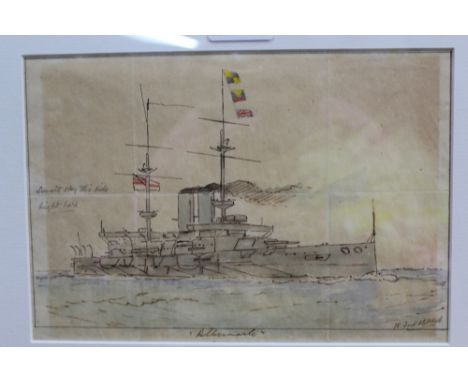 William Frederick Mitchell (1845-1914) watercolour, sketch for Albermarle, signed and annotated, 17 x 25cm, glazed frame, 