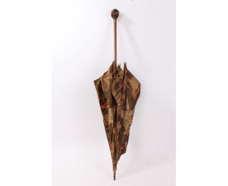Victorian novelty monkey head parasol, the carved and polychrome monkey head handle with rear button animating a protruding t