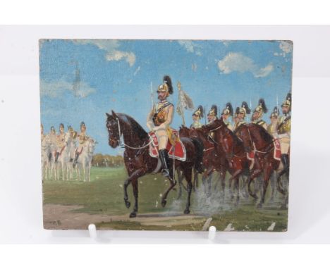 Continental School, early 20th century oil on panel - Regimental Scene, signed SB, 9 x 12cm 