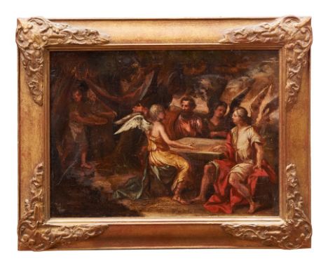 17th century Continental School oil on panel - Celestial Figures Gathered, in gilt frame, 24cm x 33cm 